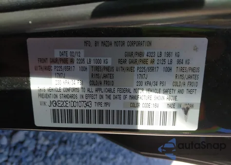 2013 Mazda Cx-5 Touring из США, поврежденный, VIN JM3KE2CE1D0107343